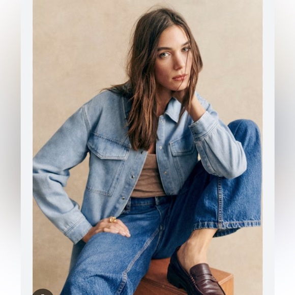 Sezane Sandrine Shirt Size 42 US 10 Snow Blue denim  Button Up Shacket - Picture 2 of 15